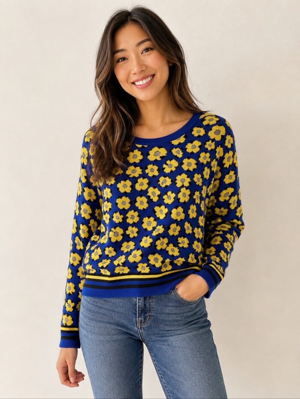 ❤️ ONE A SOFT FLORAL SWEATER TOP, MEDIUM